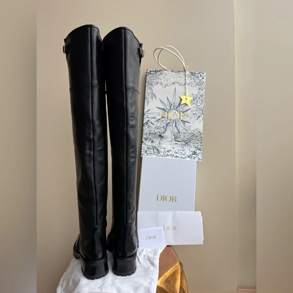 NWT Christian Dior D-Quest Thigh Black Leather Boots, size 37 (US 6-6.5) - Picture 15 of 17
